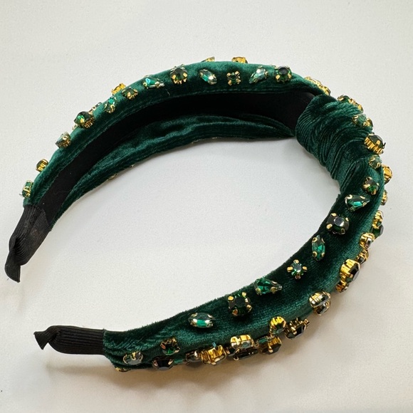 Green velvet headband with green crystals and Gold hardware - comfy NWT - Picture 3 of 6